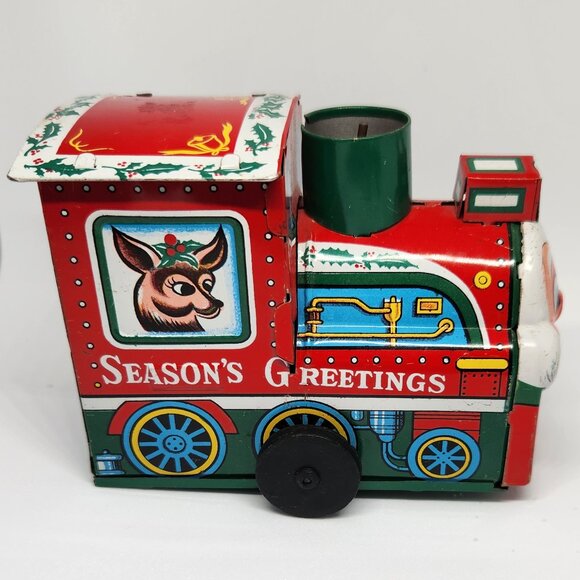 Vintage Tin Windup Train Christmas Children's Toy Yuletide Brand Santa Face - Picture 4 of 6